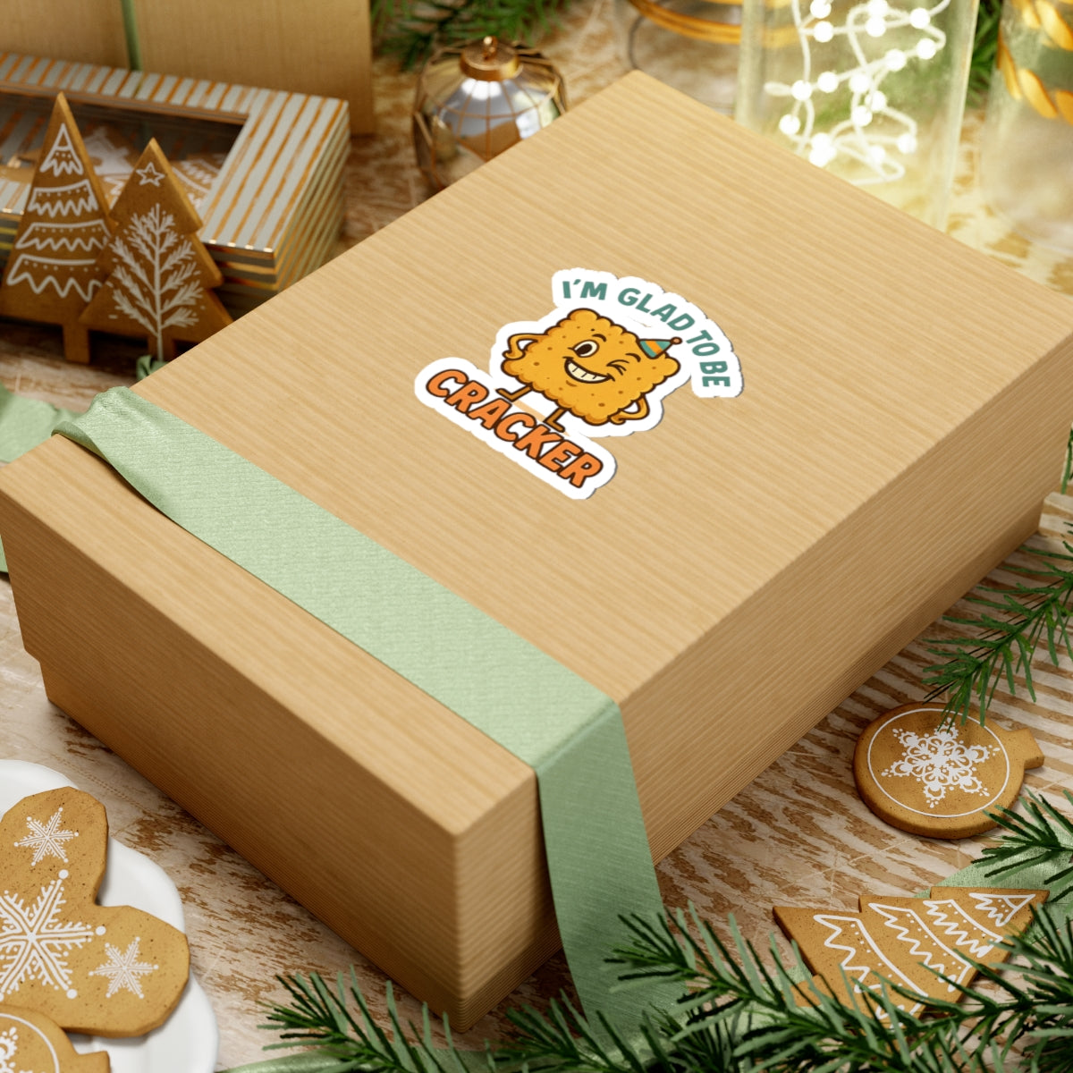 I'm Glad to Be Cracker Kiss-Cut Sticker — Cute Party Cracker Character Sticker