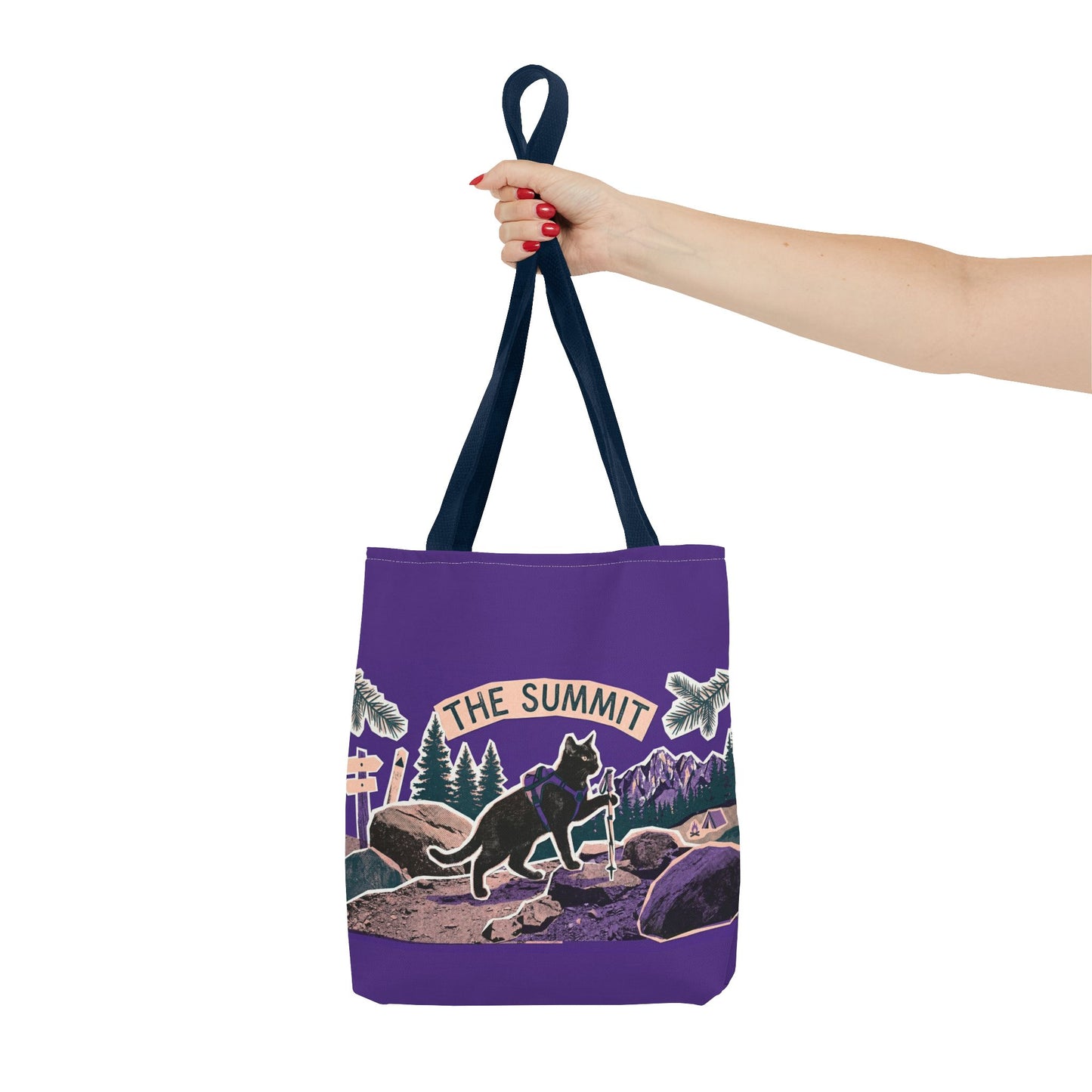 Summit Trail Cat Tote Bag — Hiking Outdoor Adventure Canvas Tote