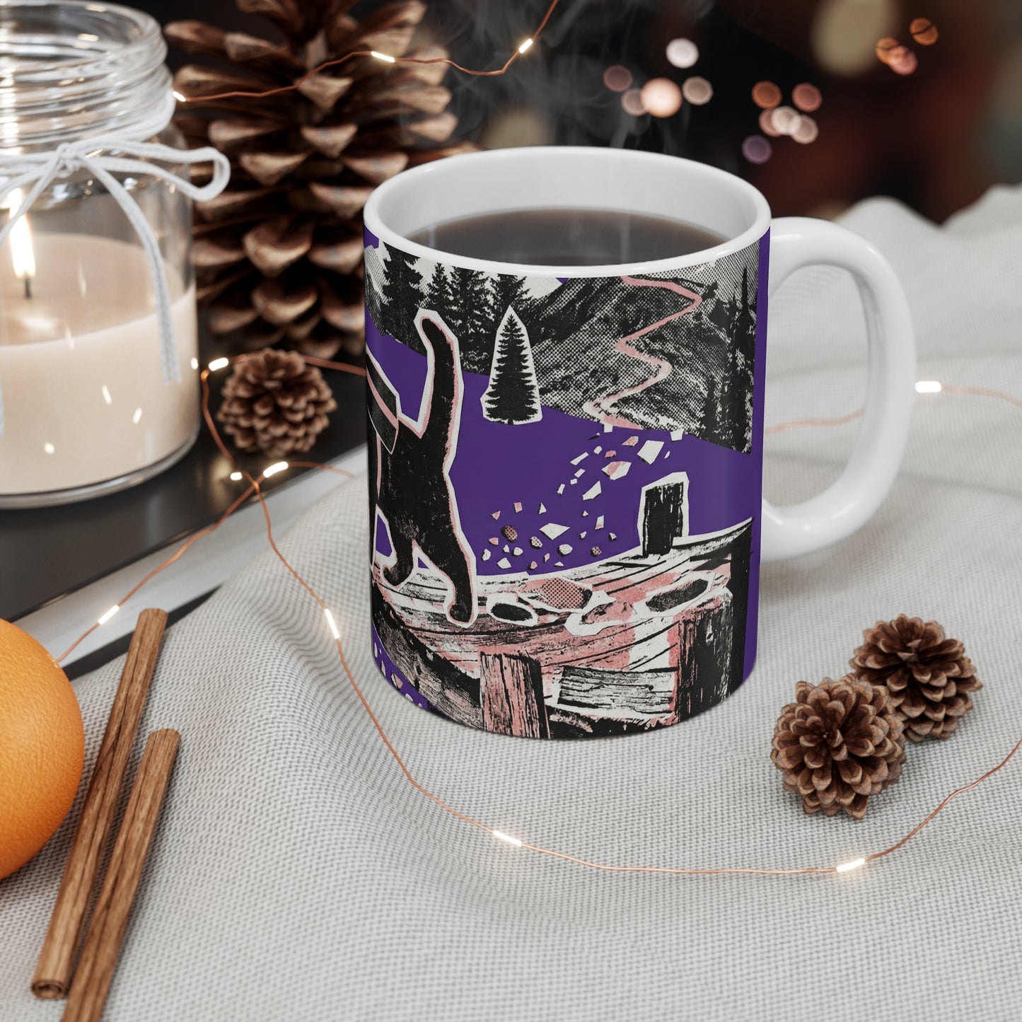 Adventure Cat Mug — Hiking Cat with Backpack Coffee Cup (11 oz)