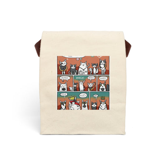 Cat Comic Strip Canvas Lunch Bag With Strap