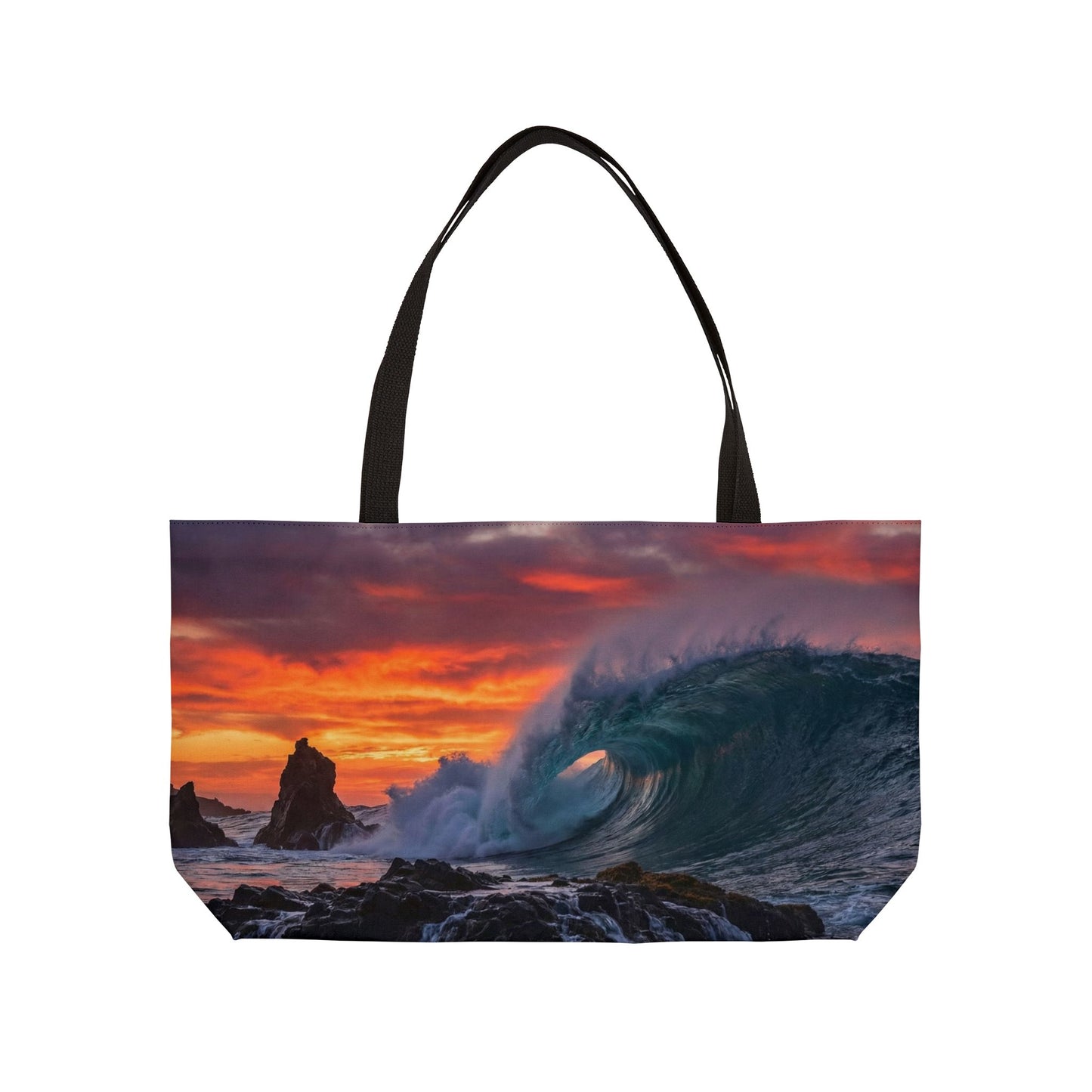 Ocean Wave Sunset Weekender Tote Bag — Beachy Weekend Travel Tote