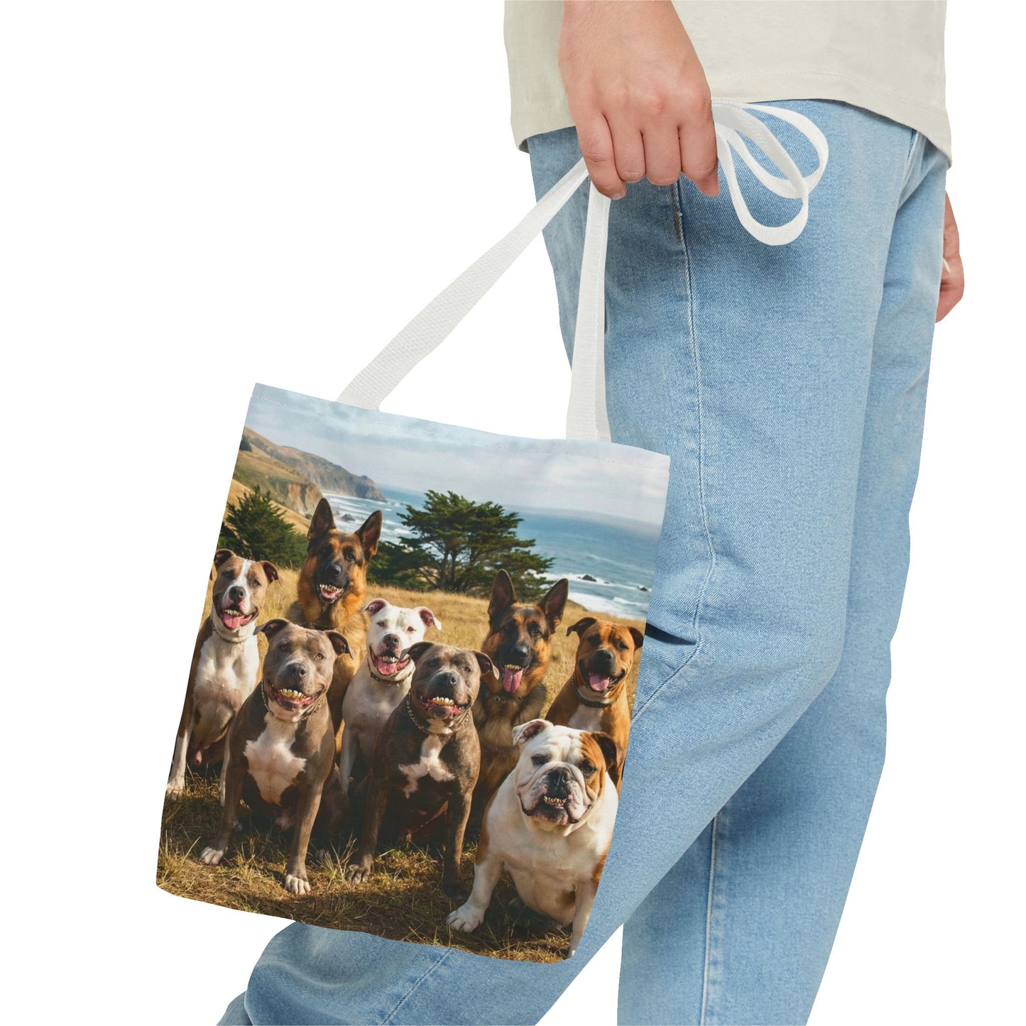 Dog Pack Beach Tote Bag — All-Over-Print Coastal Canine Canvas Tote