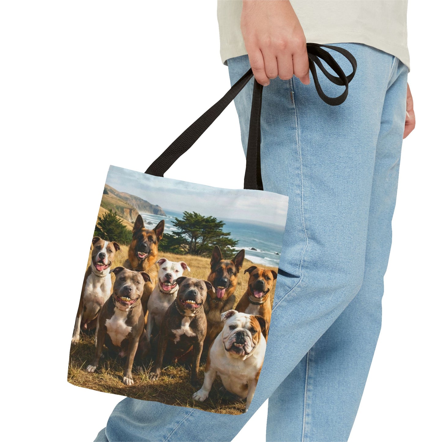 Dog Pack Beach Tote Bag — All-Over-Print Coastal Canine Canvas Tote
