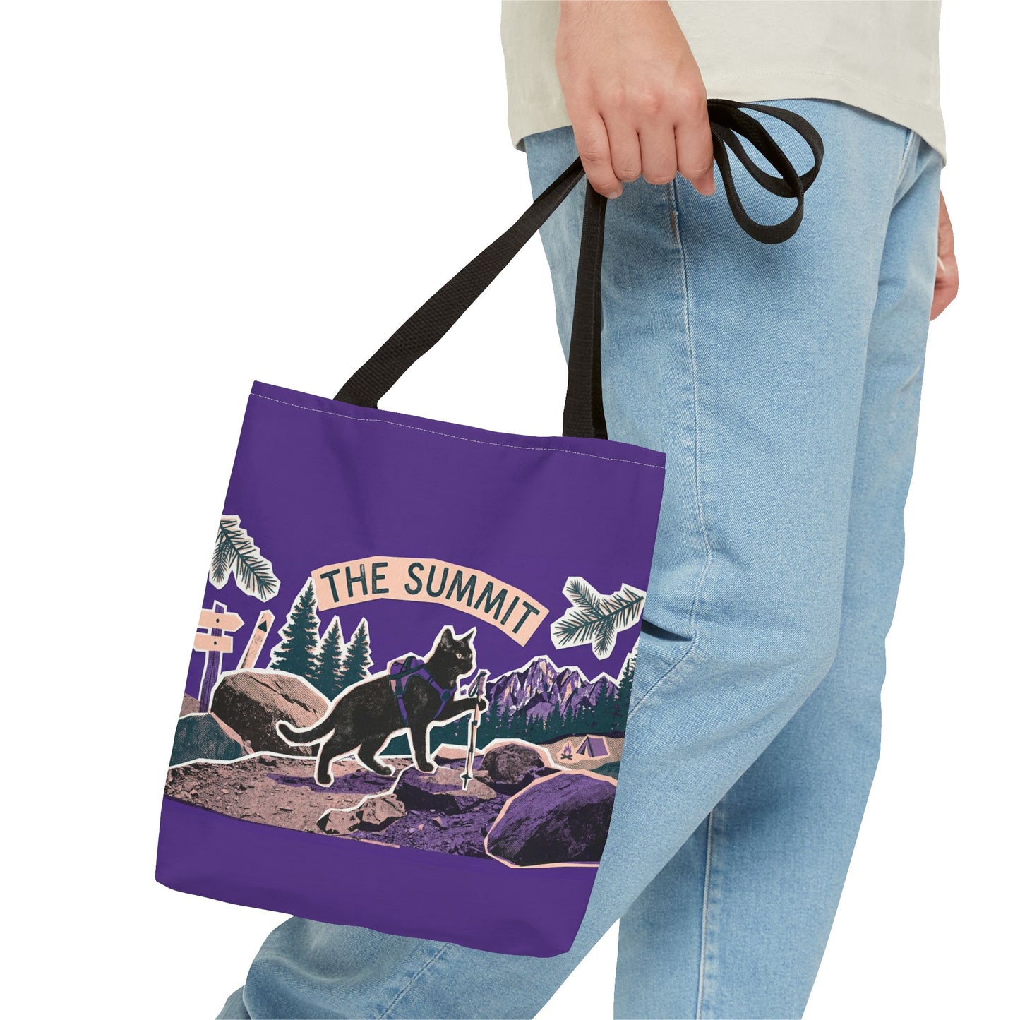 Summit Trail Cat Tote Bag — Hiking Outdoor Adventure Canvas Tote