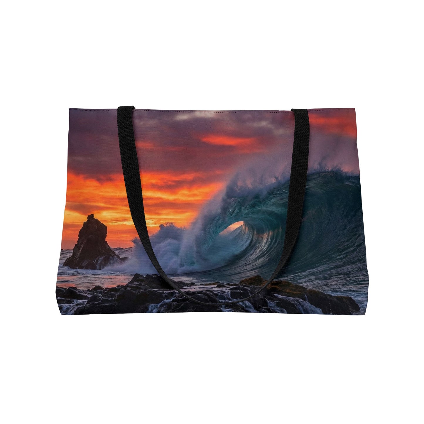 Ocean Wave Sunset Weekender Tote Bag — Beachy Weekend Travel Tote
