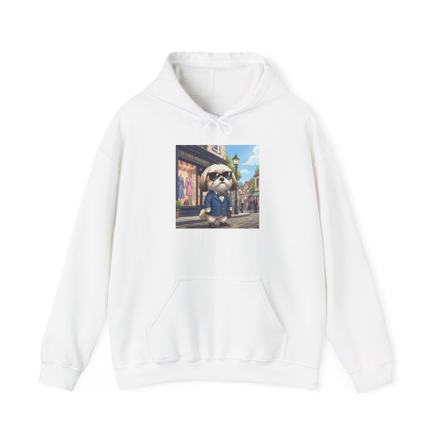 Chewy the Dog in carmel Hoodie — Cozy Cartoon Otter Street Scene Pullover
