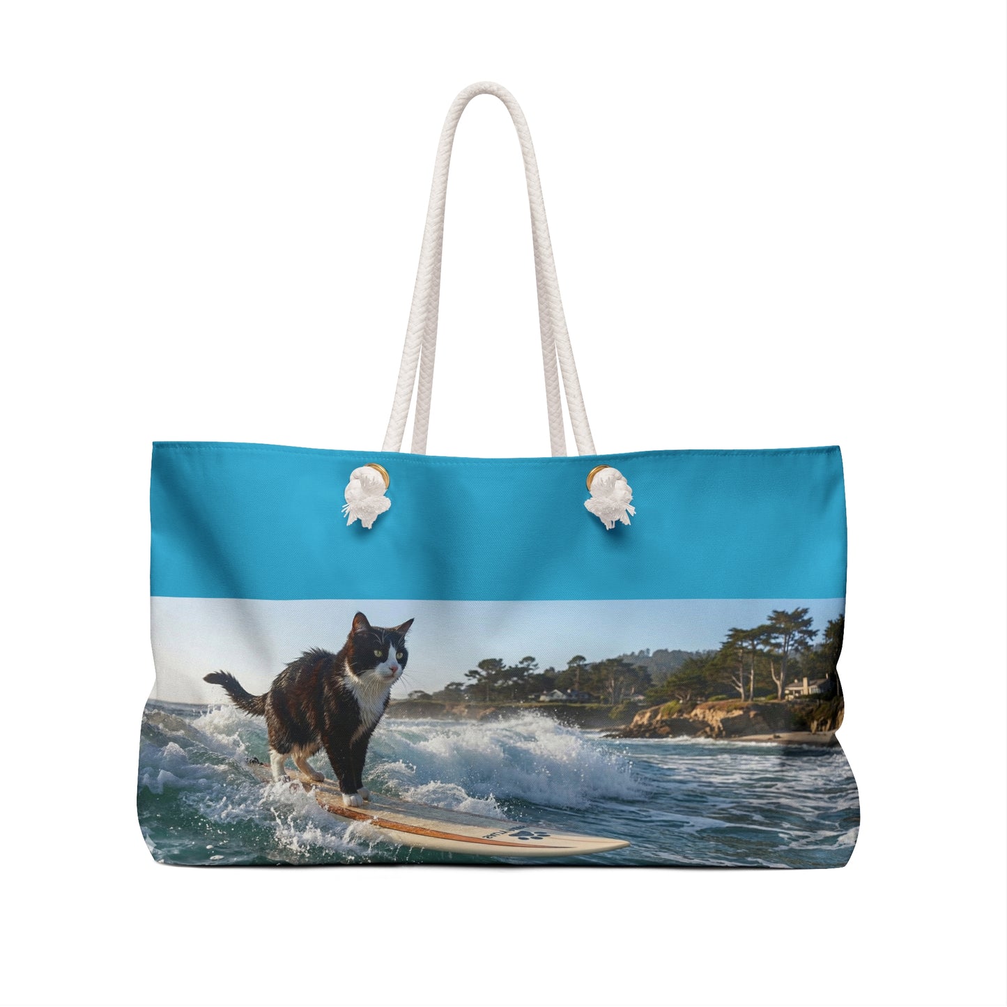 Surfing Cat Weekender Bag — Cute Beach Tote for Weekend Trips & Vacations