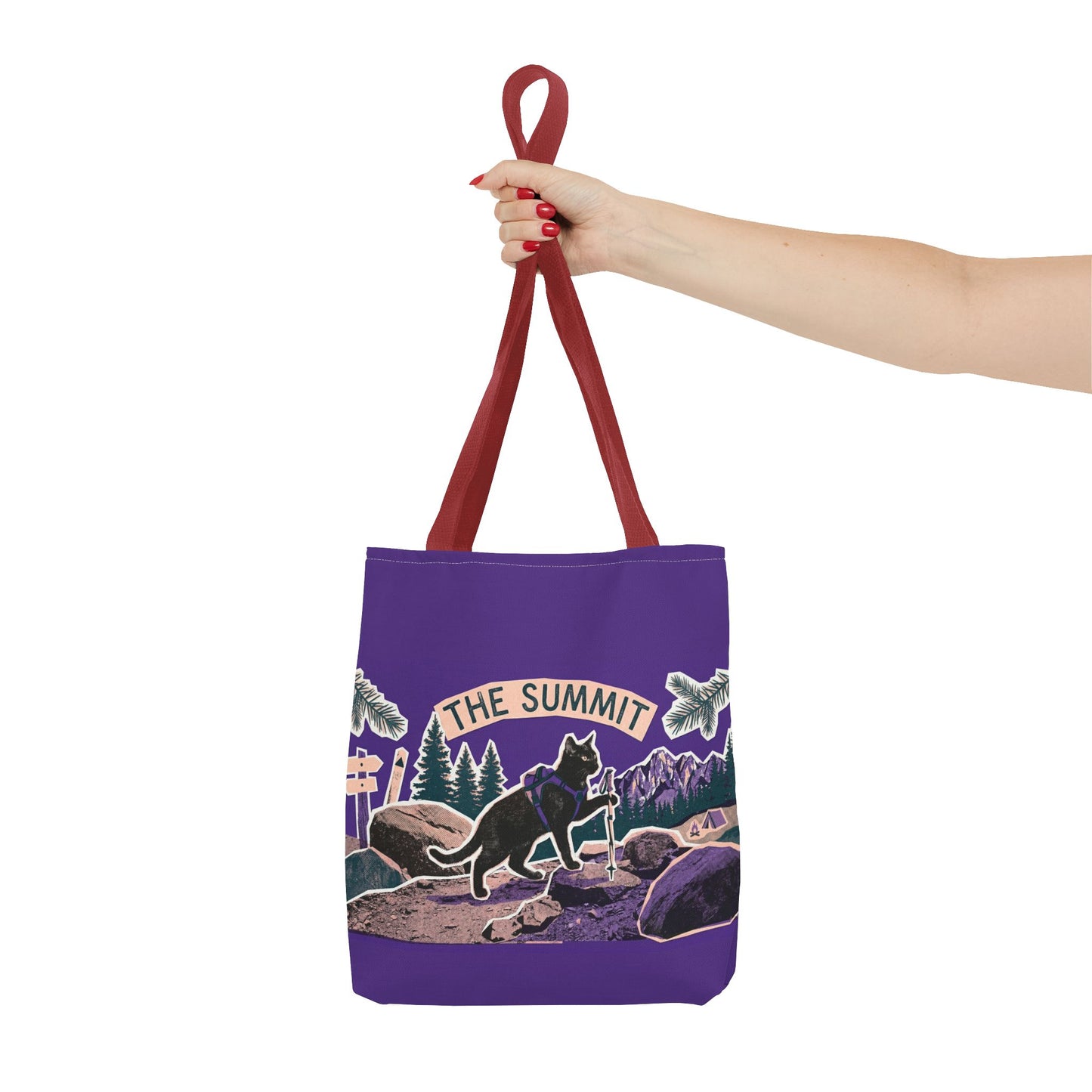 Summit Trail Cat Tote Bag — Hiking Outdoor Adventure Canvas Tote