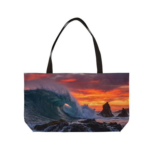 Ocean Wave Sunset Weekender Tote Bag — Beachy Weekend Travel Tote
