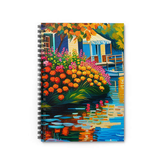 Floral Lakeside Spiral Notebook — Colorful Cottage Garden Ruled Journal