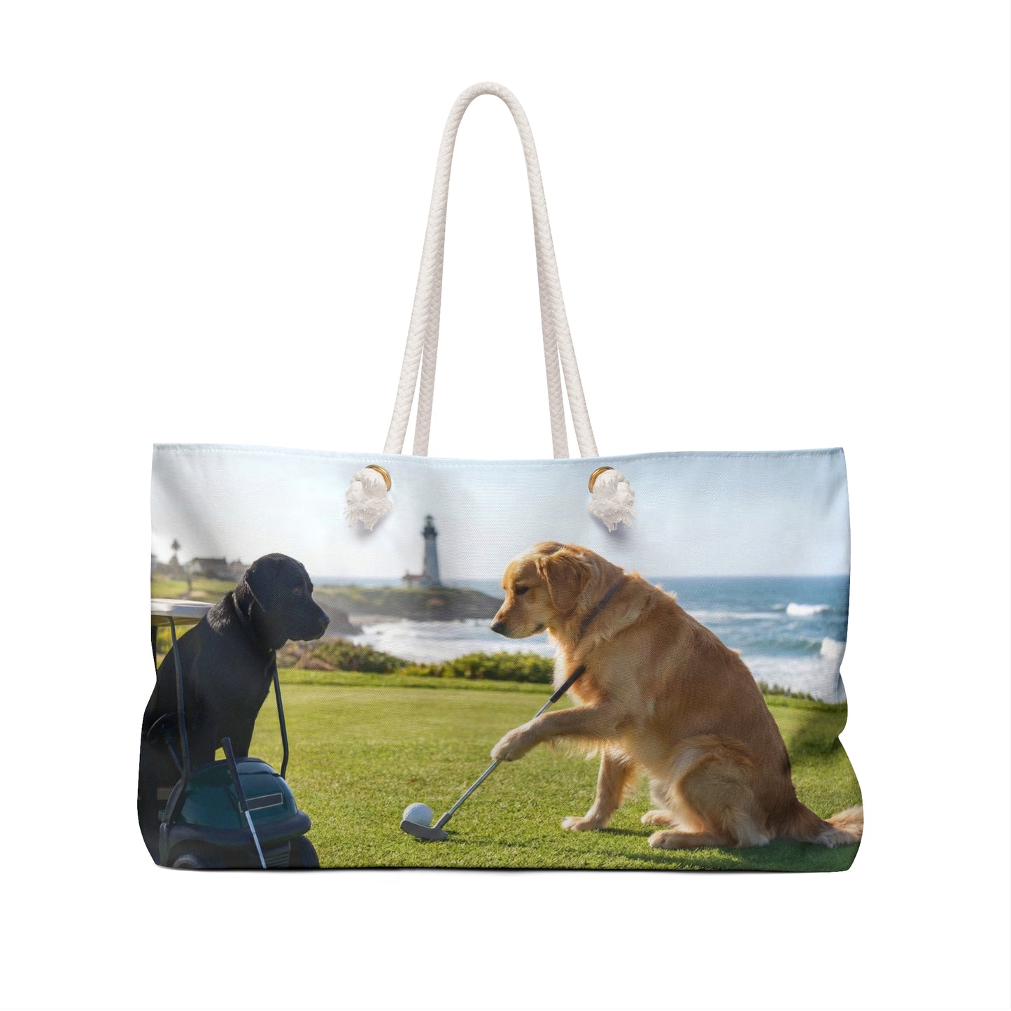 Golden & Black Retrievers Golfing Weekender Bag – Beach Lighthouse Travel Tote