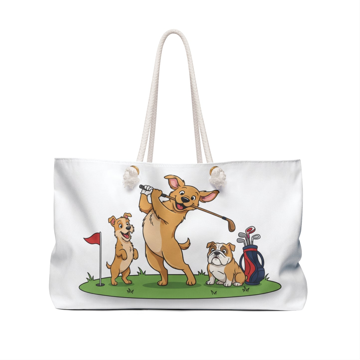 Golf Dogs Cartoon Weekender Bag — Cute Golfing Puppy Travel Tote