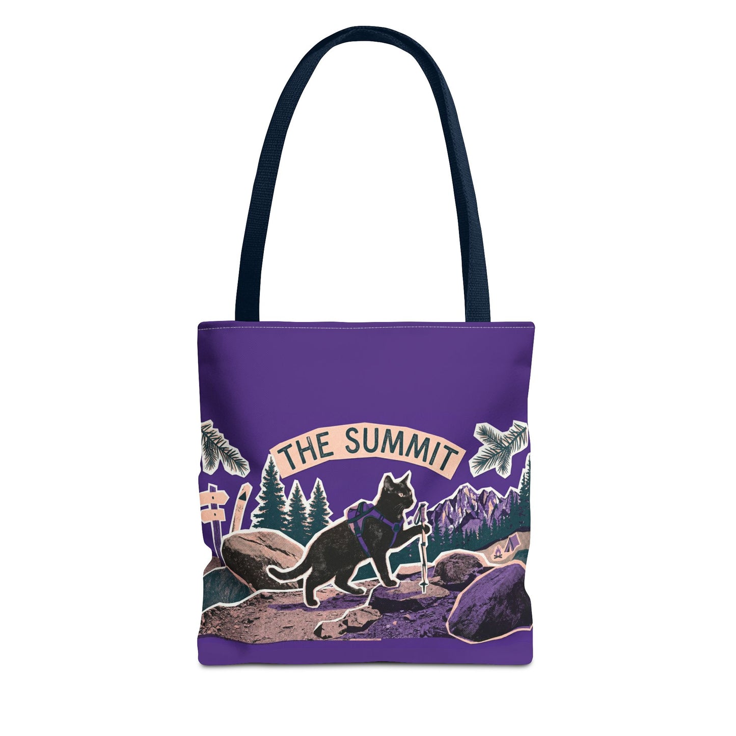 Summit Trail Cat Tote Bag — Hiking Outdoor Adventure Canvas Tote