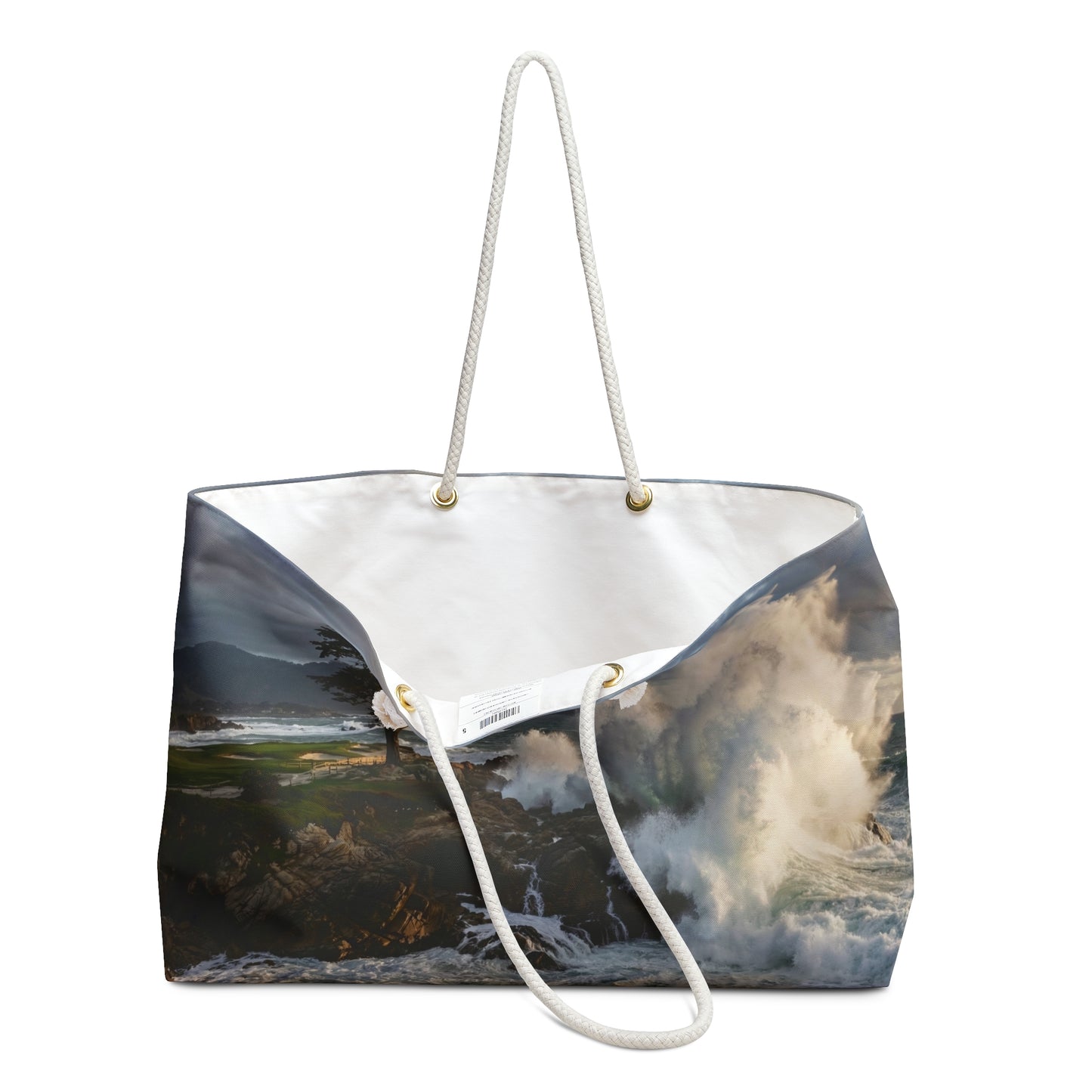 Pebble Beach Ocean Wave Weekender Bag — Coastal Landscape Travel Tote