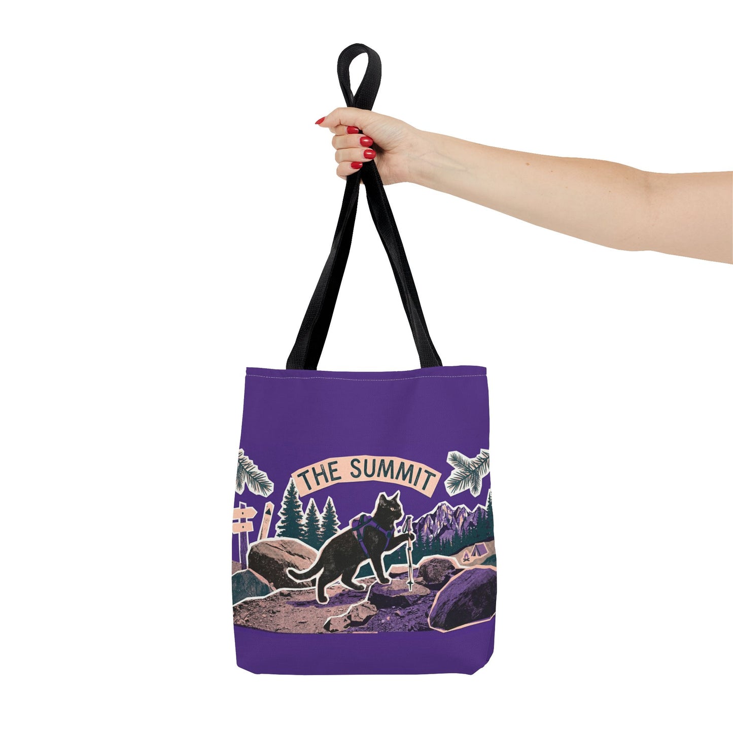 Summit Trail Cat Tote Bag — Hiking Outdoor Adventure Canvas Tote