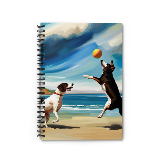 Dogs at Beach playing Ball Spiral Notebook - Ruled Line