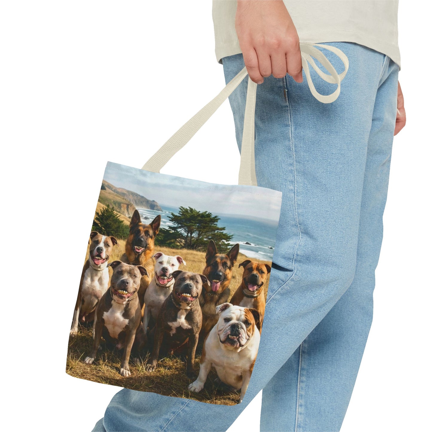 Dog Pack Beach Tote Bag — All-Over-Print Coastal Canine Canvas Tote