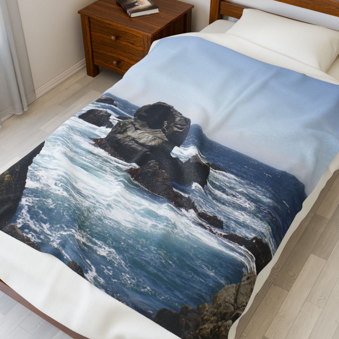 Coastal Rocks Velveteen Plush Blanket — Ocean Wave Throw for Beach Lovers (Big Sur, California)
