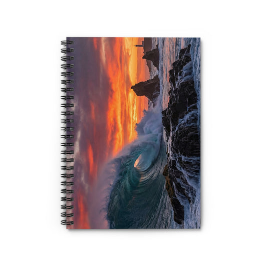 Ocean Wave Sunset Spiral Notebook — Ruled Journal for Beach Lovers & Travel Notes