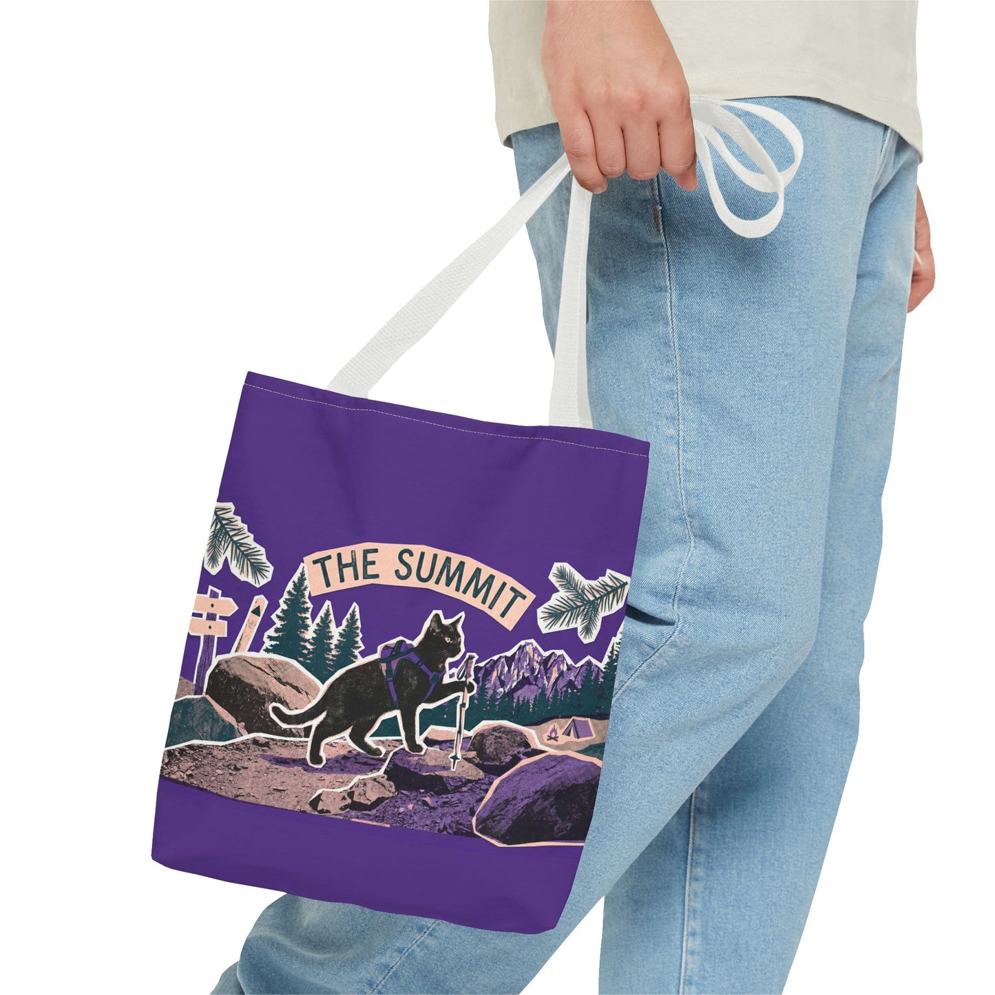 Summit Trail Cat Tote Bag — Hiking Outdoor Adventure Canvas Tote