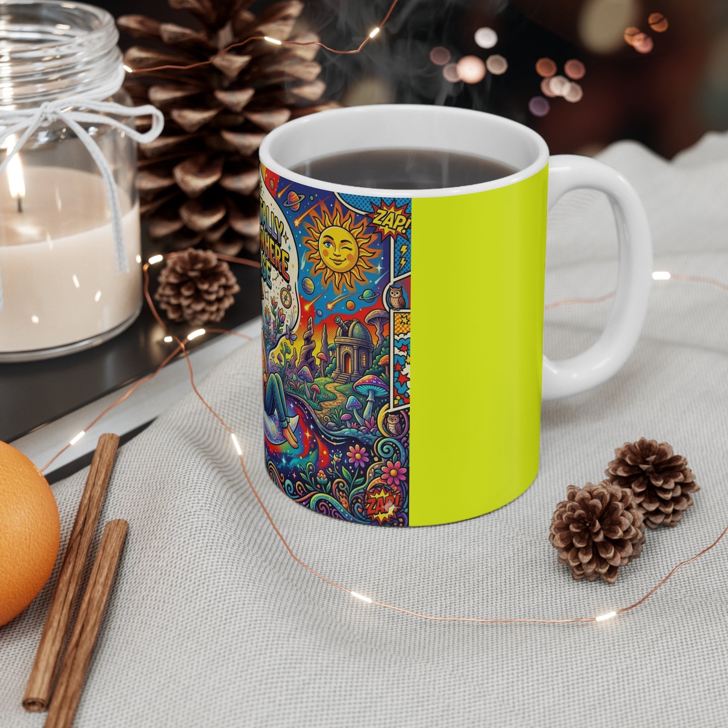Mentally Somewhere Else Ceramic Coffee Mug — Psychedelic Space Illustration (11 oz)