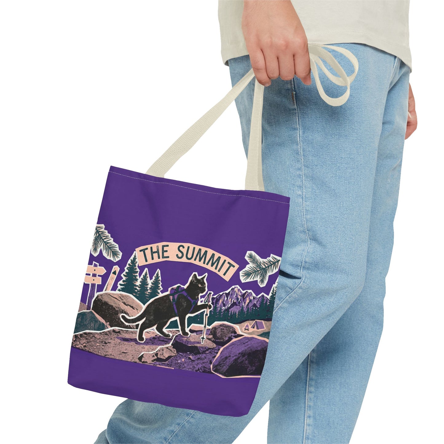 Summit Trail Cat Tote Bag — Hiking Outdoor Adventure Canvas Tote