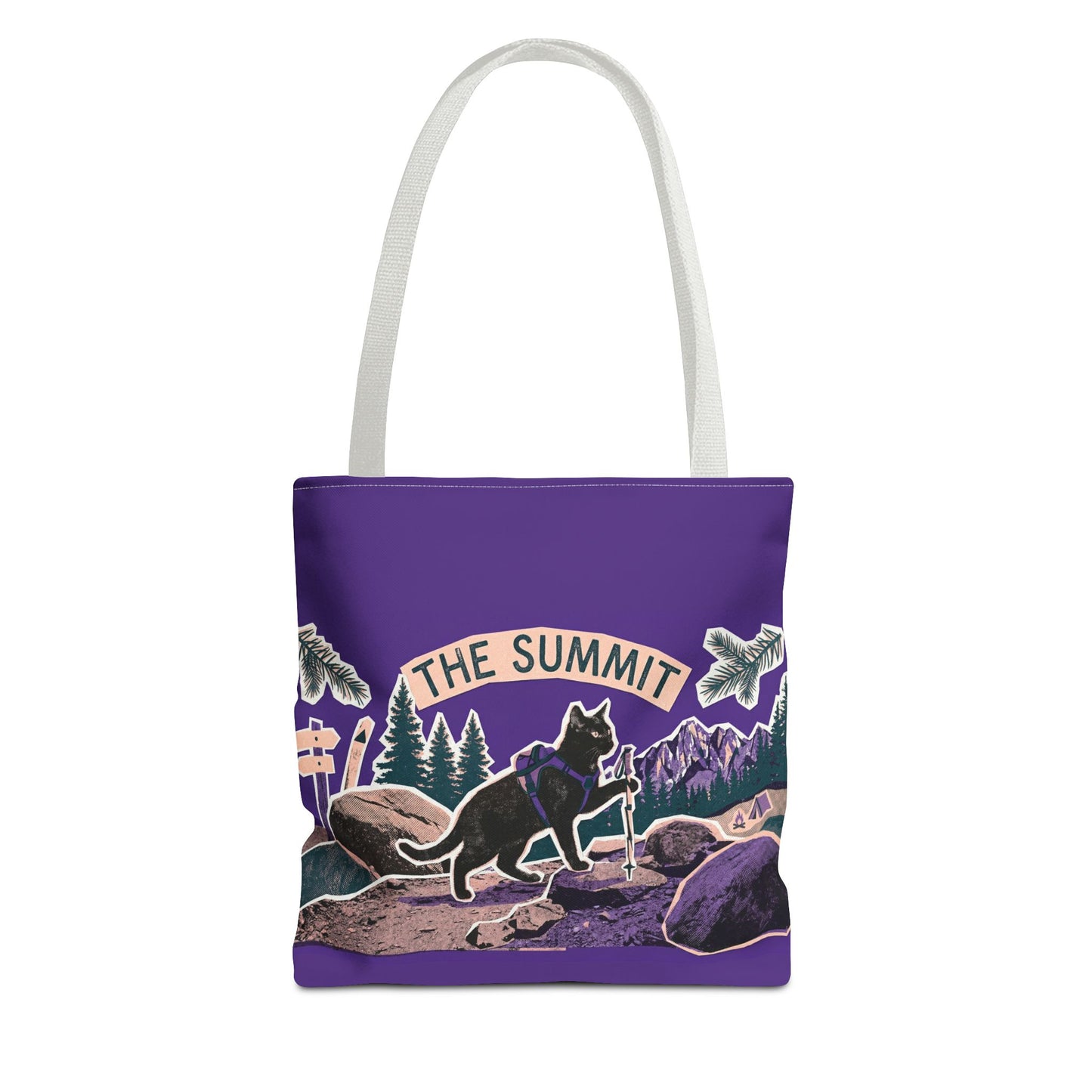 Summit Trail Cat Tote Bag — Hiking Outdoor Adventure Canvas Tote