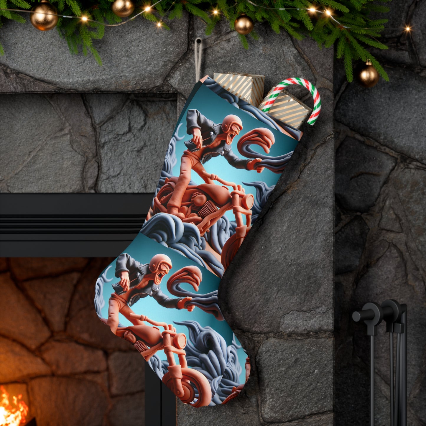 Motorcycle Santa Stocking