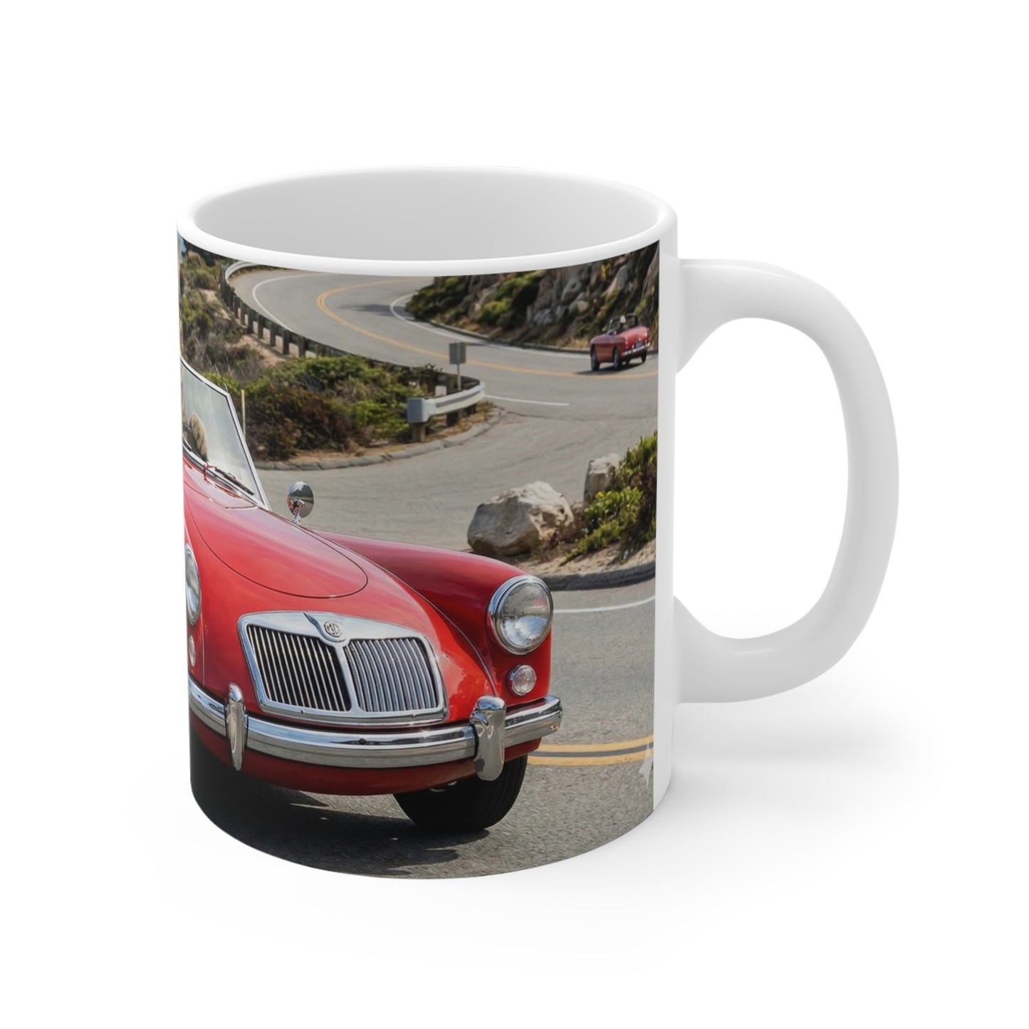 Cat Driving Red Sports Car Mug — Funny 11oz Coffee Cup for Cat Lovers & Car Enthusiasts