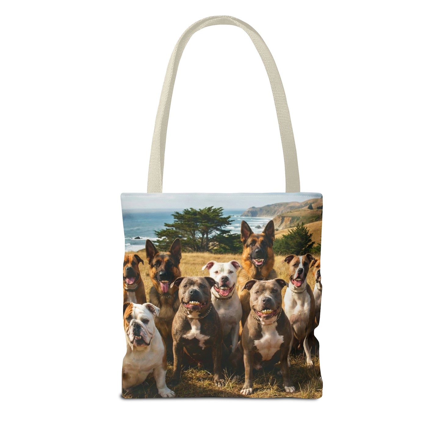 Dog Pack Beach Tote Bag — All-Over-Print Coastal Canine Canvas Tote