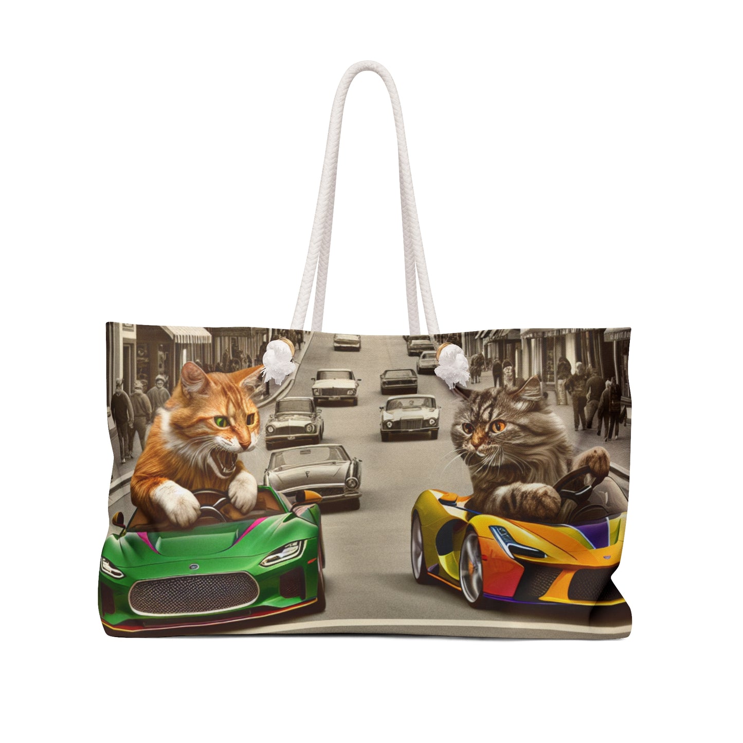 Cat Racing Weekender Bag – Funny Cats in Sports Cars Travel Tote