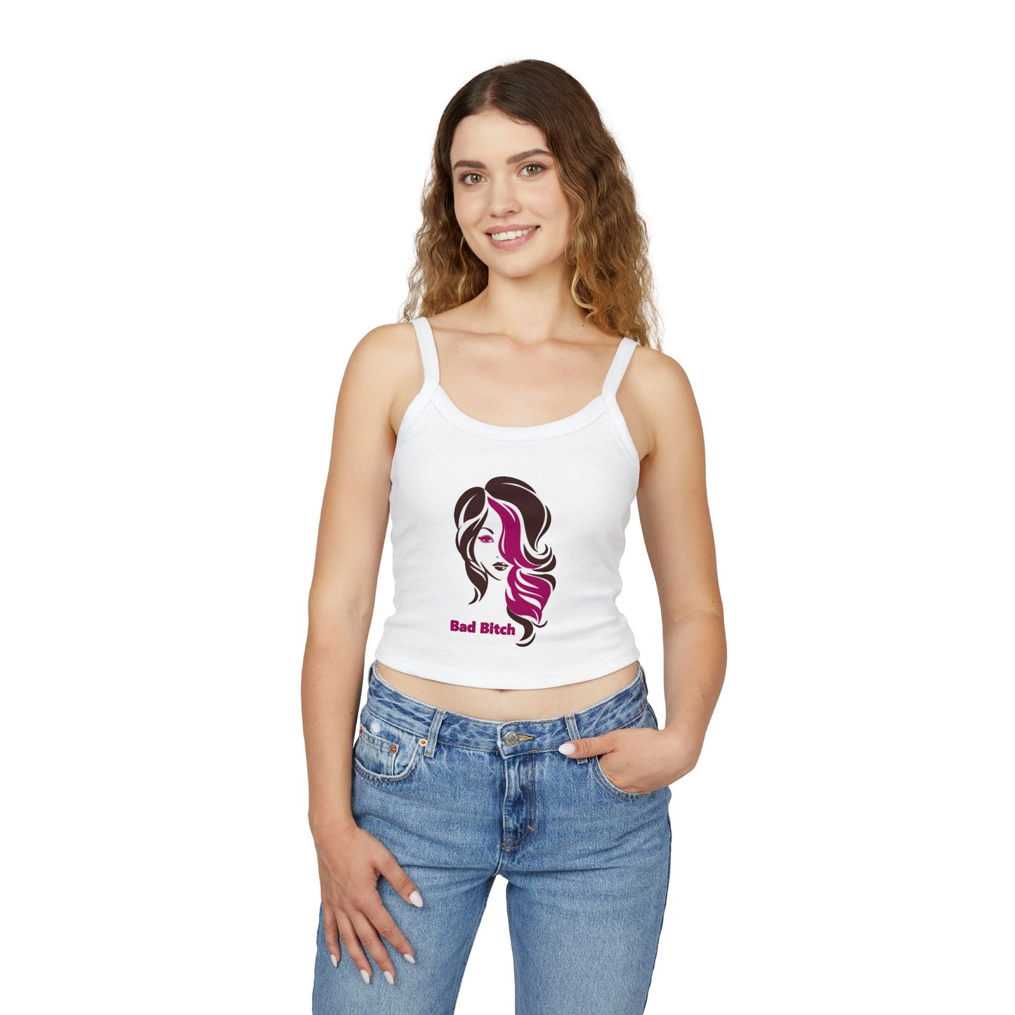 Spaghetti Tank Top — 'Bad Bitch' Pink & Black Femme Graphic