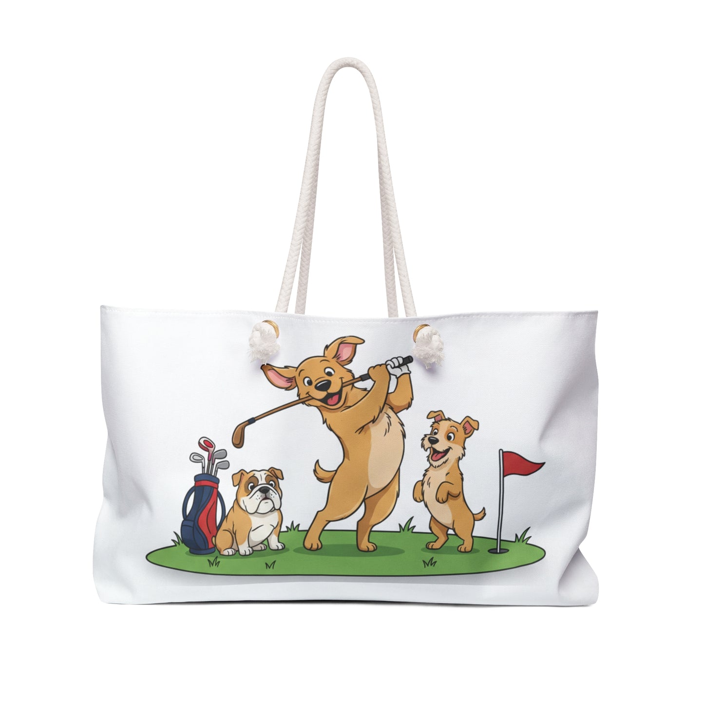 Golf Dogs Cartoon Weekender Bag — Cute Golfing Puppy Travel Tote