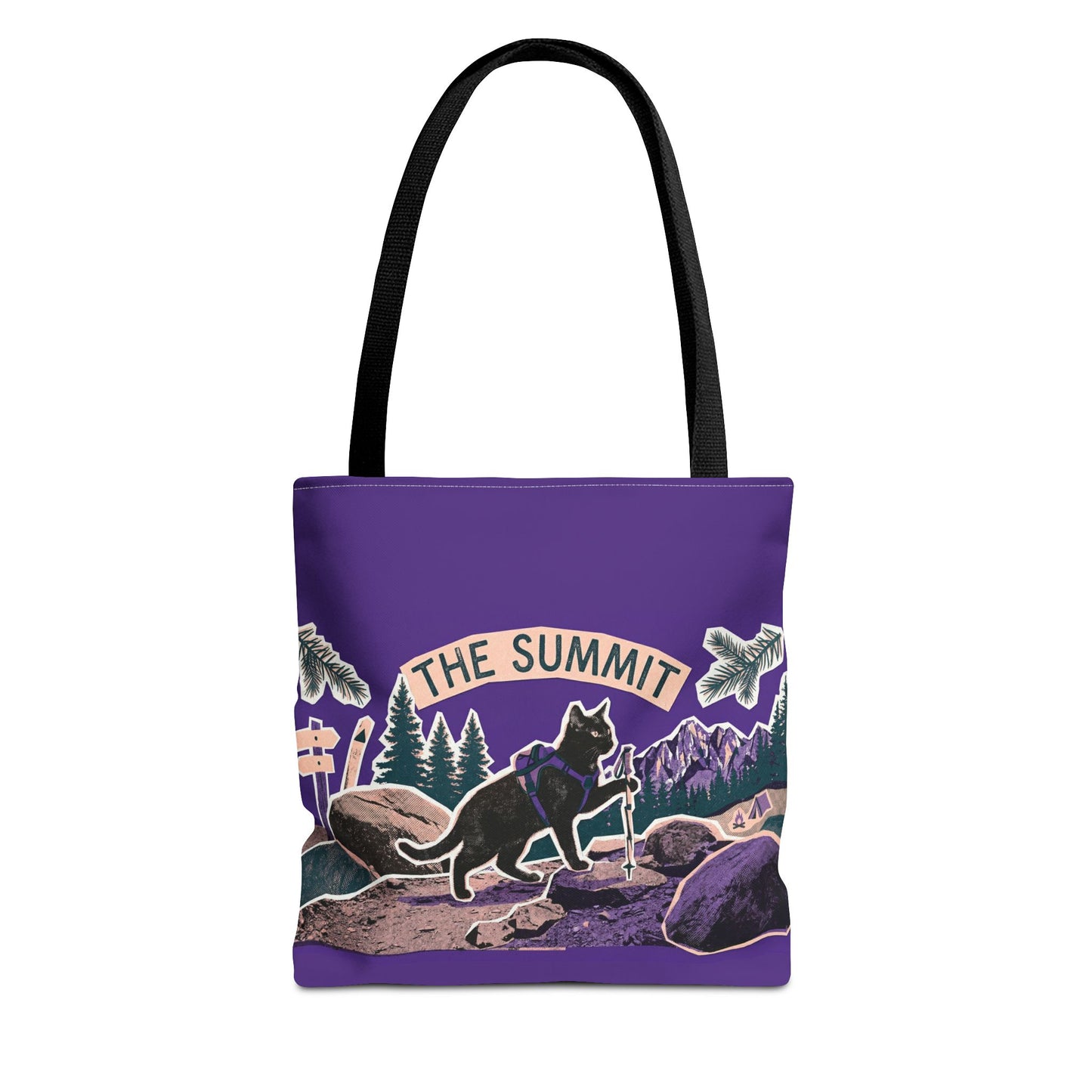 Summit Trail Cat Tote Bag — Hiking Outdoor Adventure Canvas Tote