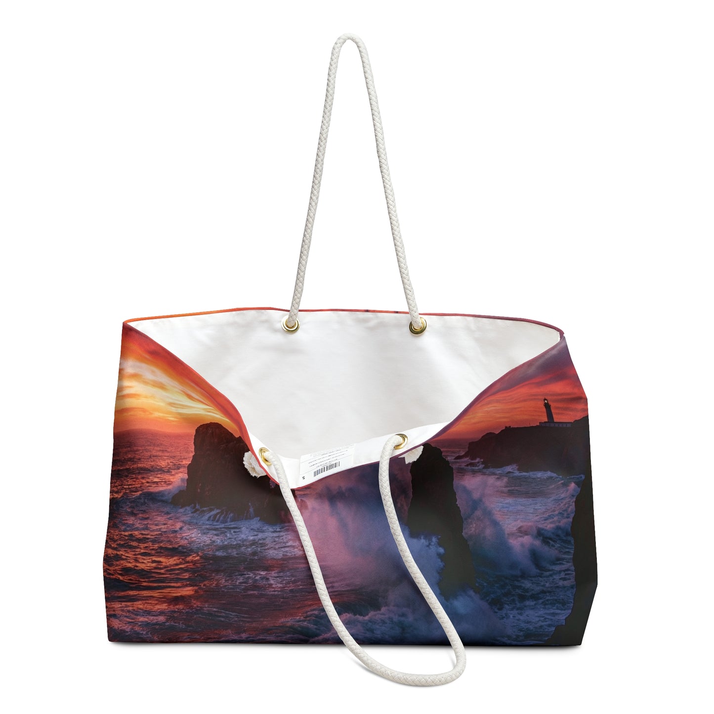Coastal Sunset Weekender Bag — Ocean Waves Lighthouse Travel Tote