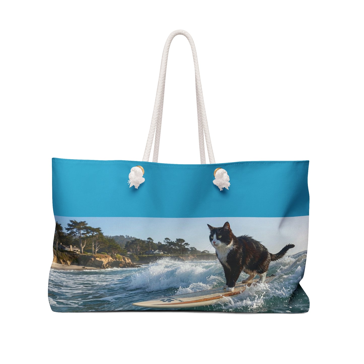 Surfing Cat Weekender Bag — Cute Beach Tote for Weekend Trips & Vacations