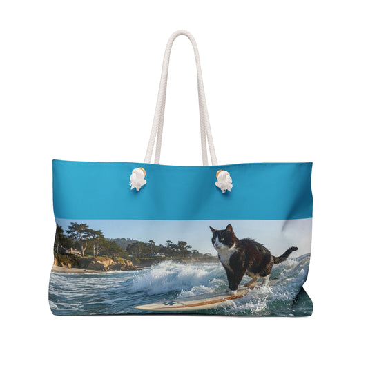Surfing Cat Weekender Bag — Cute Beach Tote for Weekend Trips & Vacations