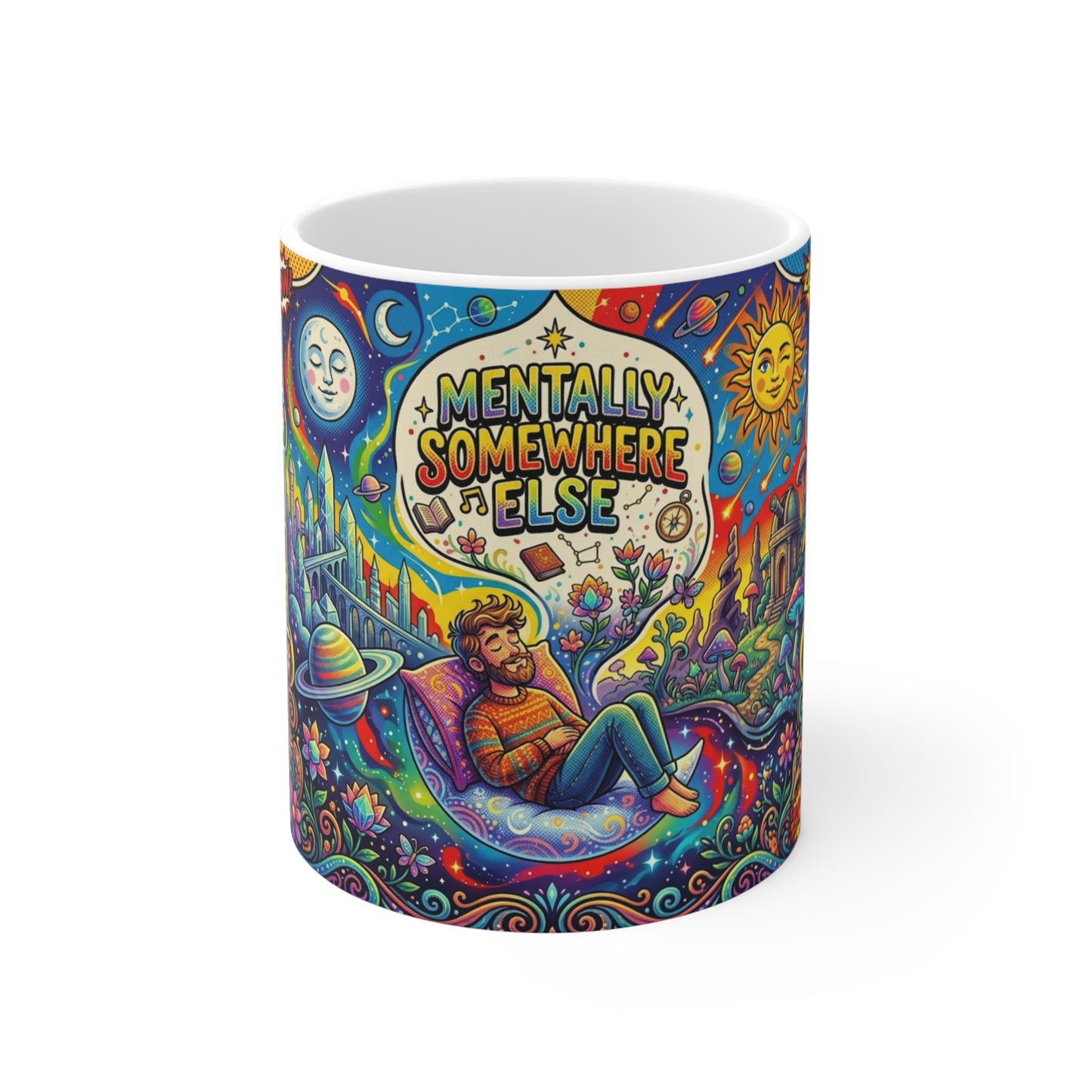 Mentally Somewhere Else Ceramic Coffee Mug — Psychedelic Space Illustration (11 oz)