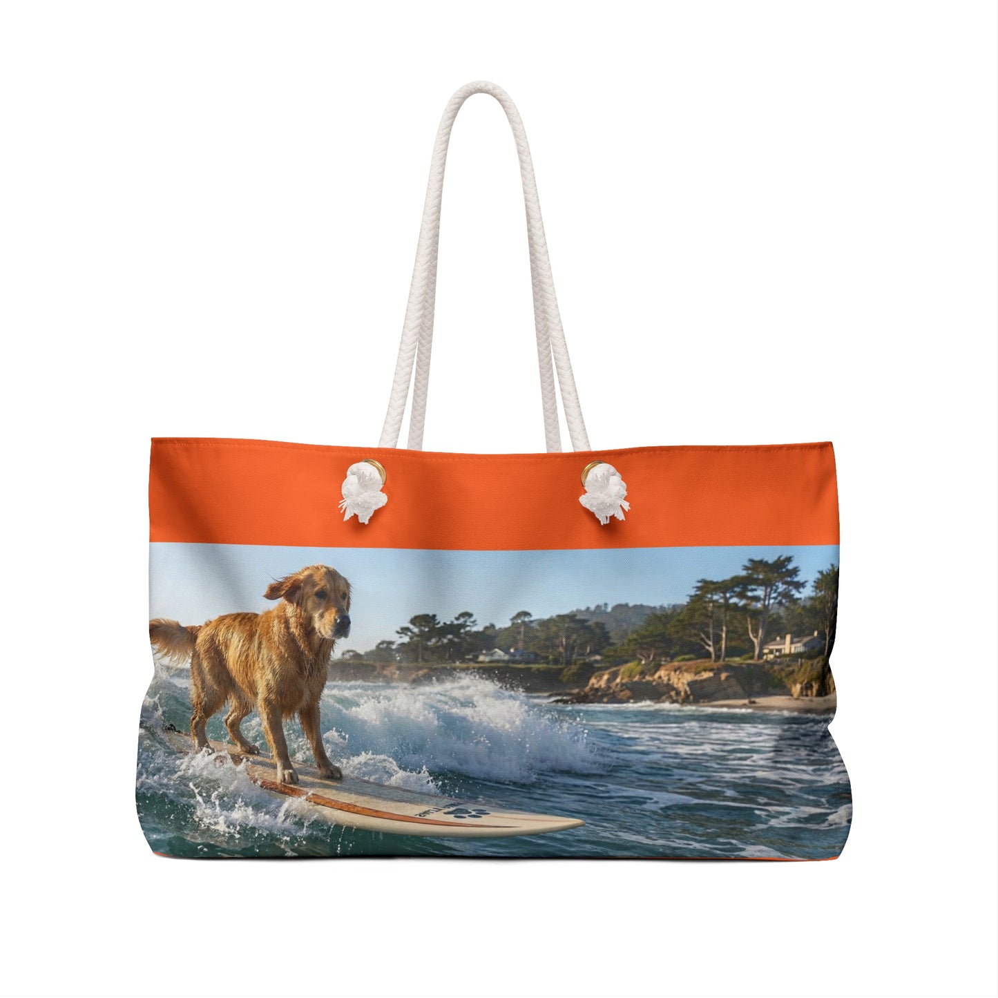 Surfing Golden Retriever Weekender Bag — Beach Travel Tote