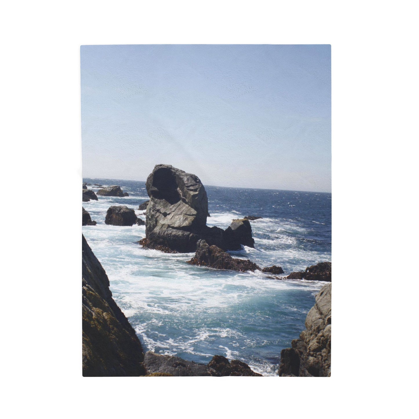 Coastal Rocks Velveteen Plush Blanket — Ocean Wave Throw for Beach Lovers (Big Sur, California)