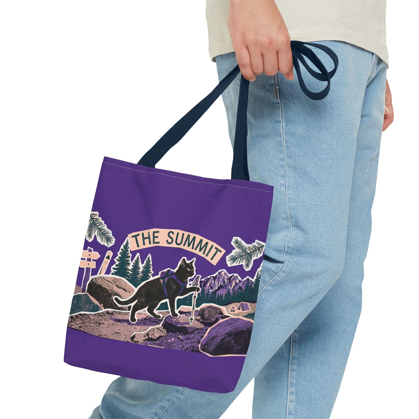 Summit Trail Cat Tote Bag — Hiking Outdoor Adventure Canvas Tote