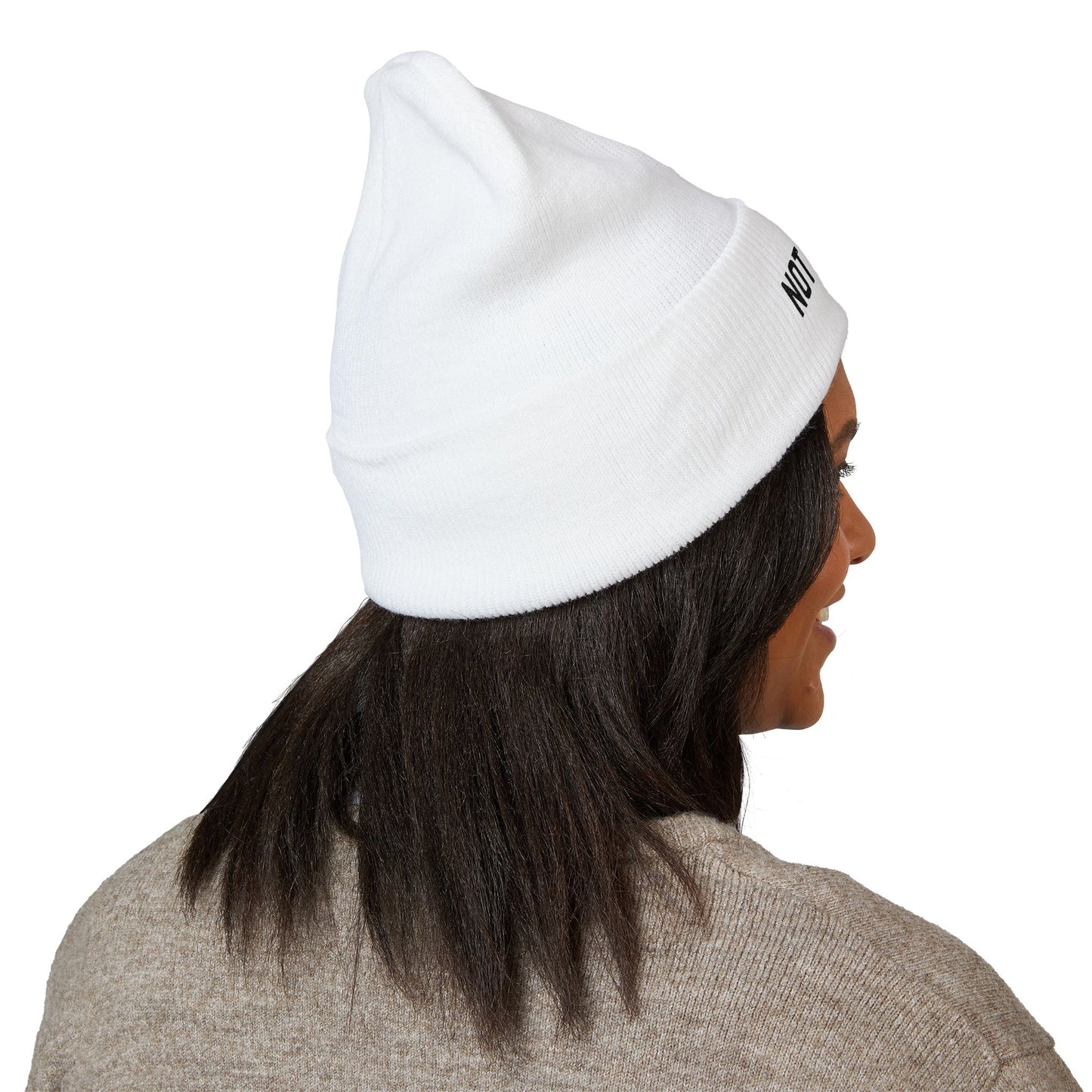 Not Guilty Embroidered Beanie — Classic Cuffed Knit Hat