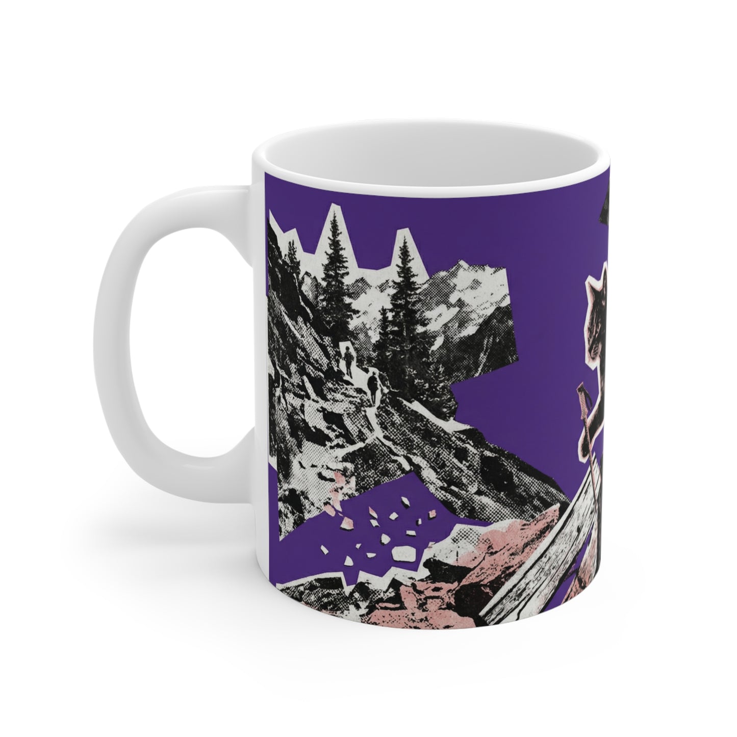 Adventure Cat Mug — Hiking Cat with Backpack Coffee Cup (11 oz)