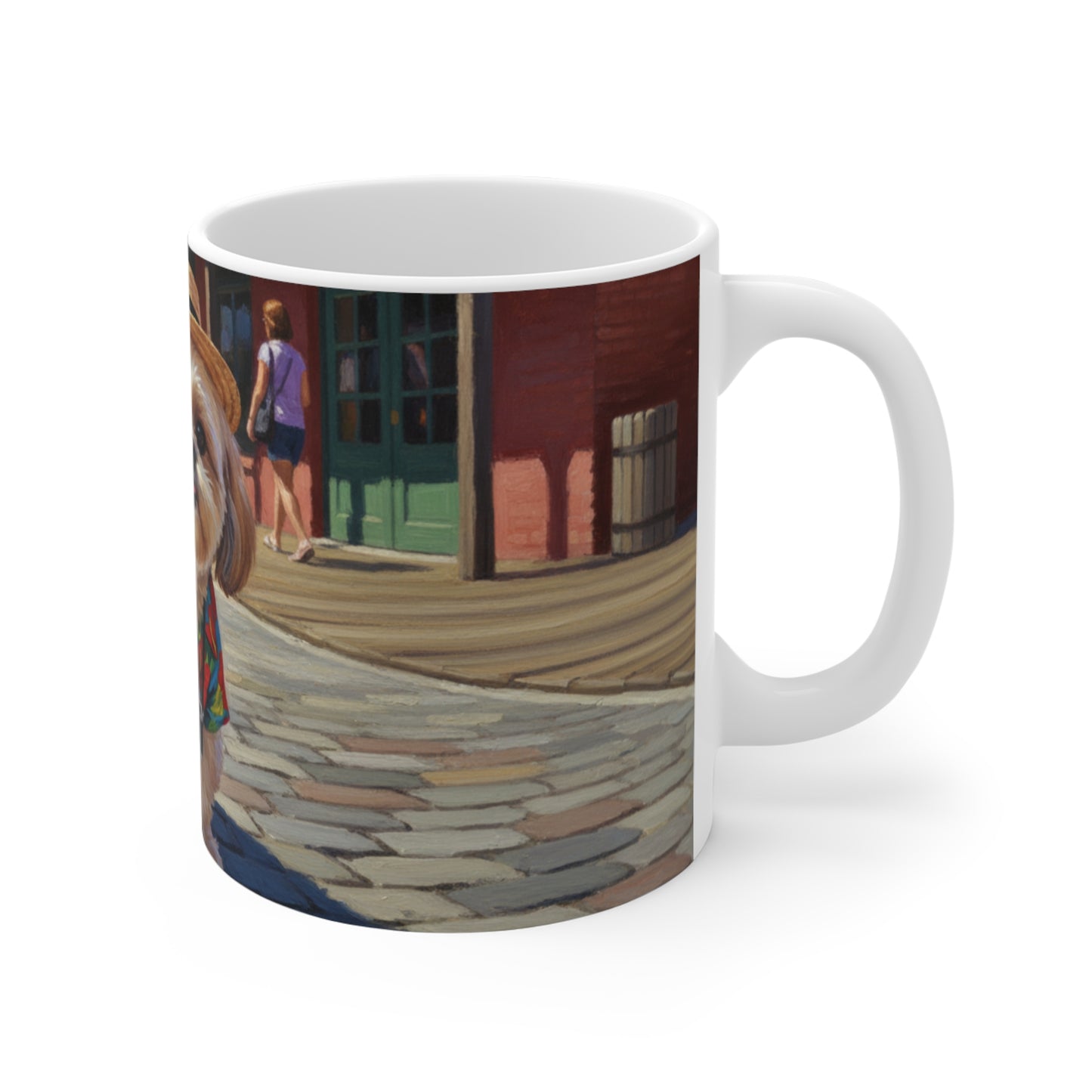 Cute Tourist Dog Coffee Mug — 11oz Shih Tzu in Hawaiian Shirt & Straw Hat
