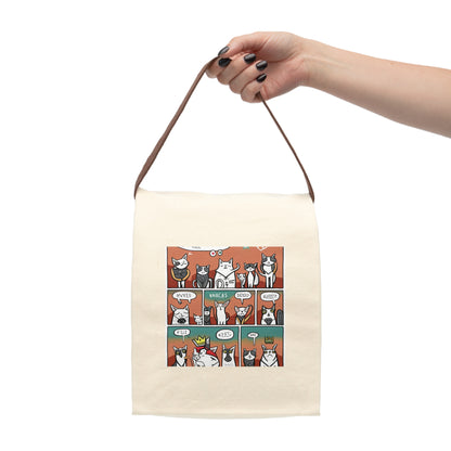 Cat Comic Strip Canvas Lunch Bag With Strap