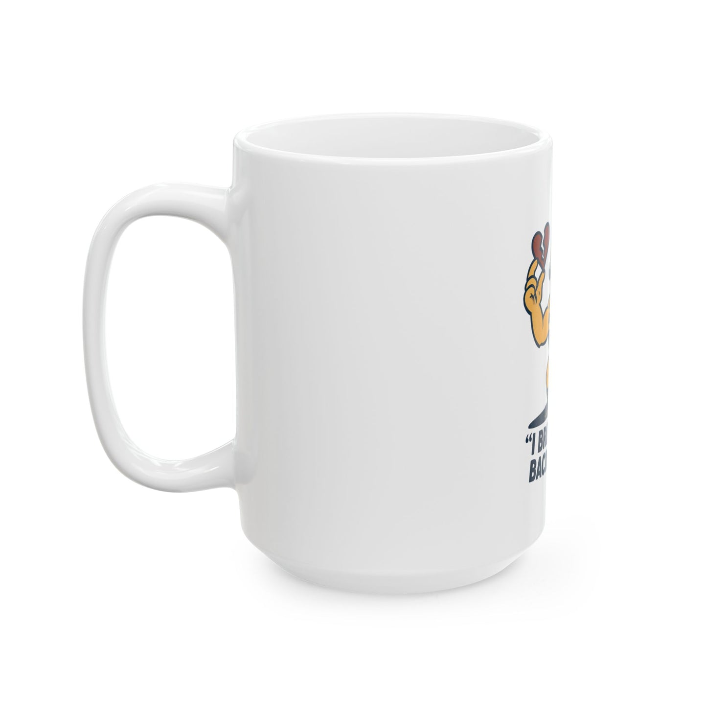 I Break Hearts Backs and Beds mug | Retro Strongman Illustration