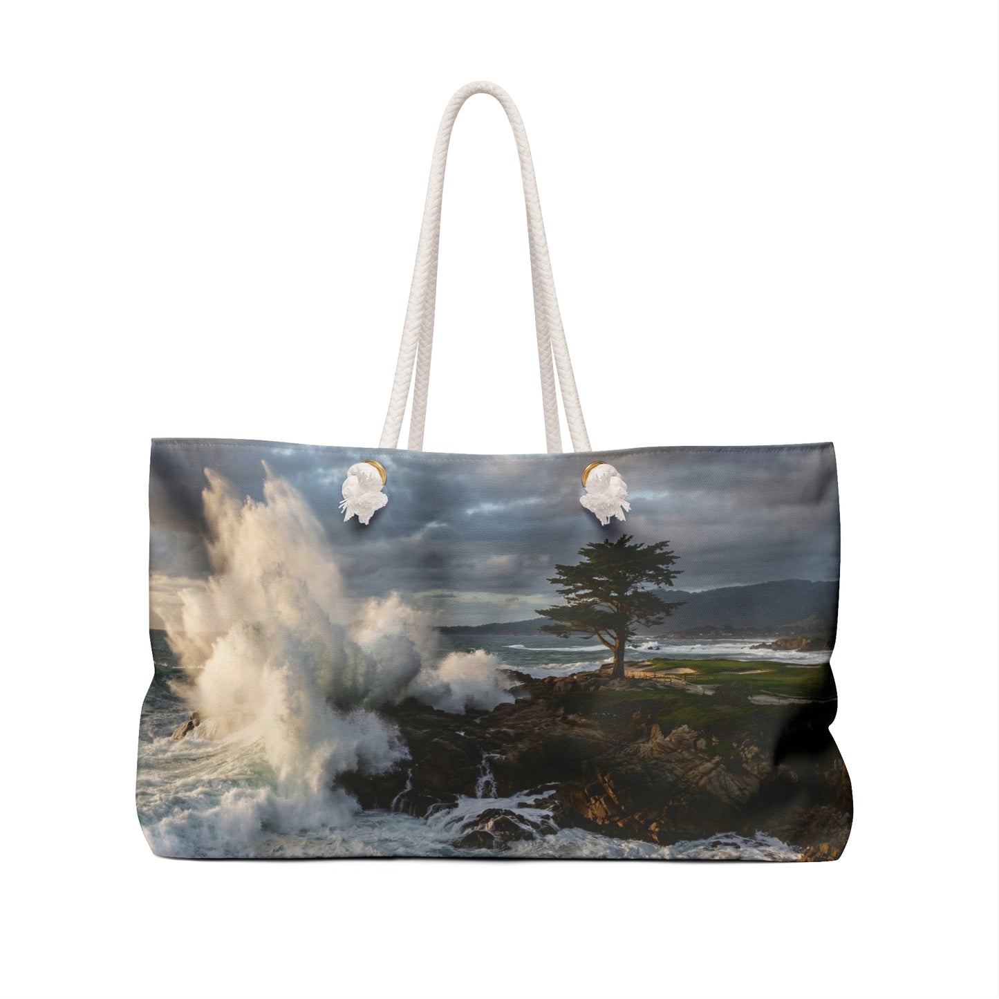 Pebble Beach Ocean Wave Weekender Bag — Coastal Landscape Travel Tote
