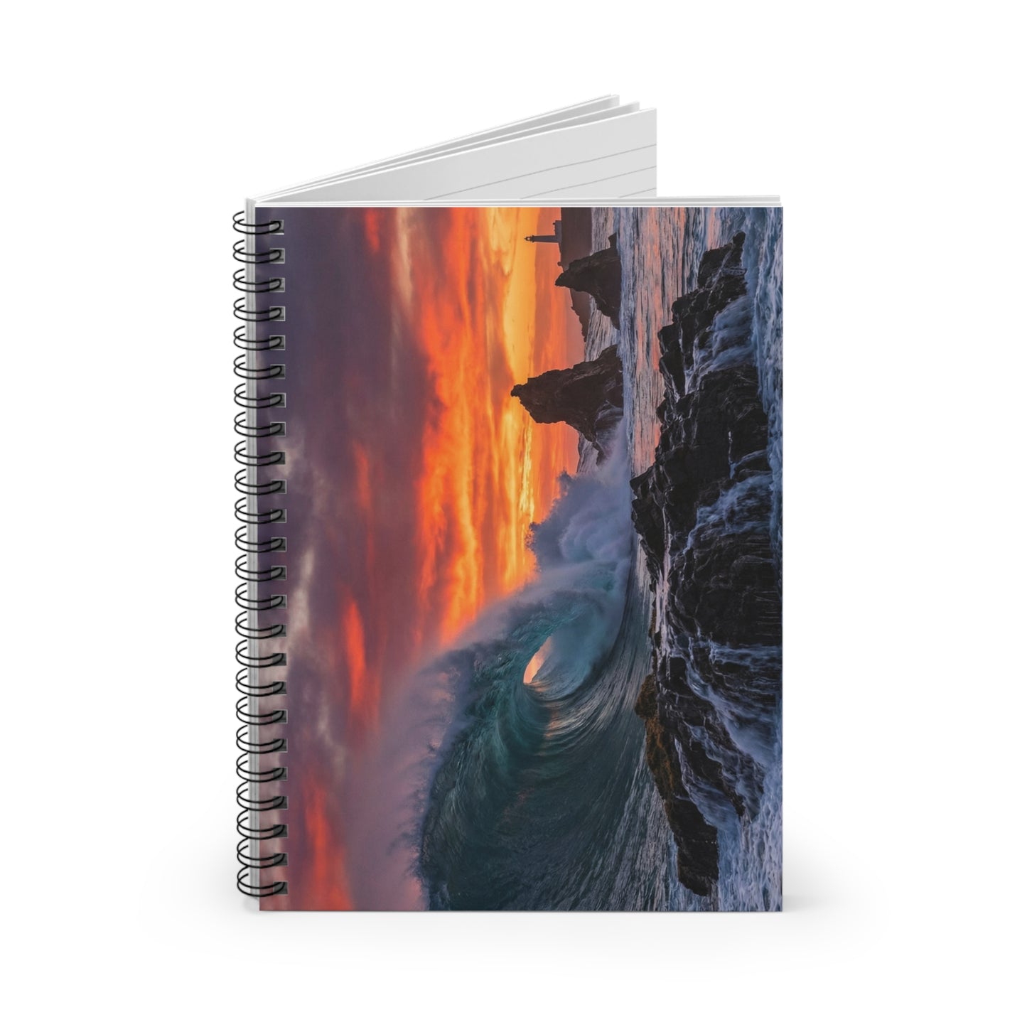 Ocean Wave Sunset Spiral Notebook — Ruled Journal for Beach Lovers & Travel Notes