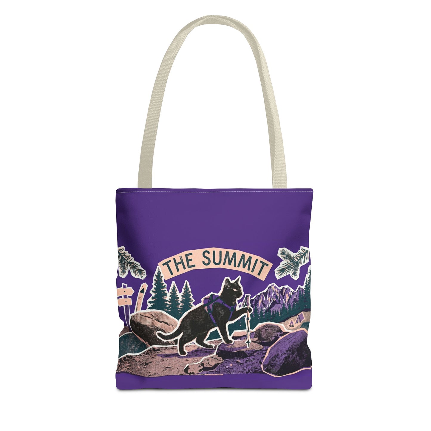 Summit Trail Cat Tote Bag — Hiking Outdoor Adventure Canvas Tote