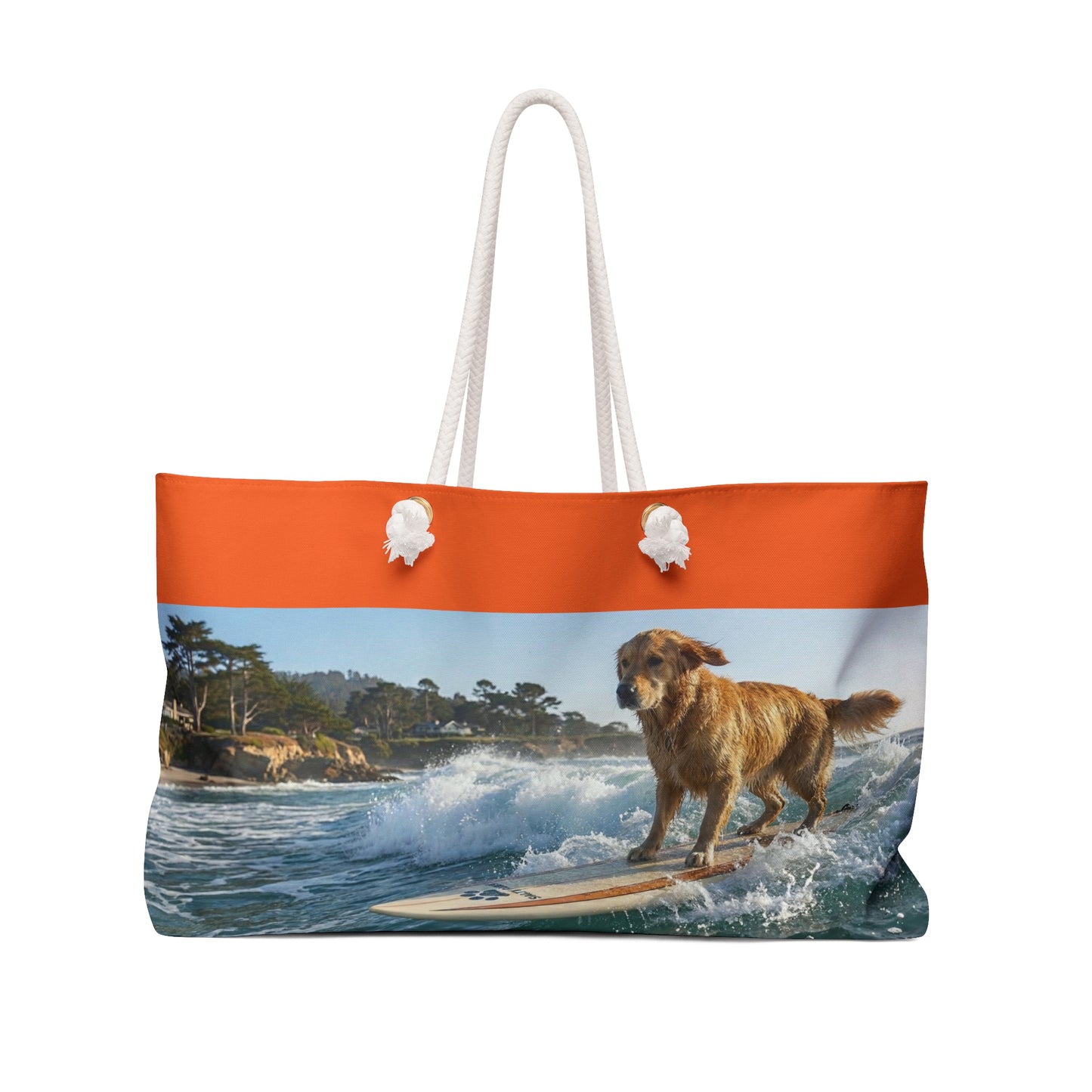 Surfing Golden Retriever Weekender Bag — Beach Travel Tote